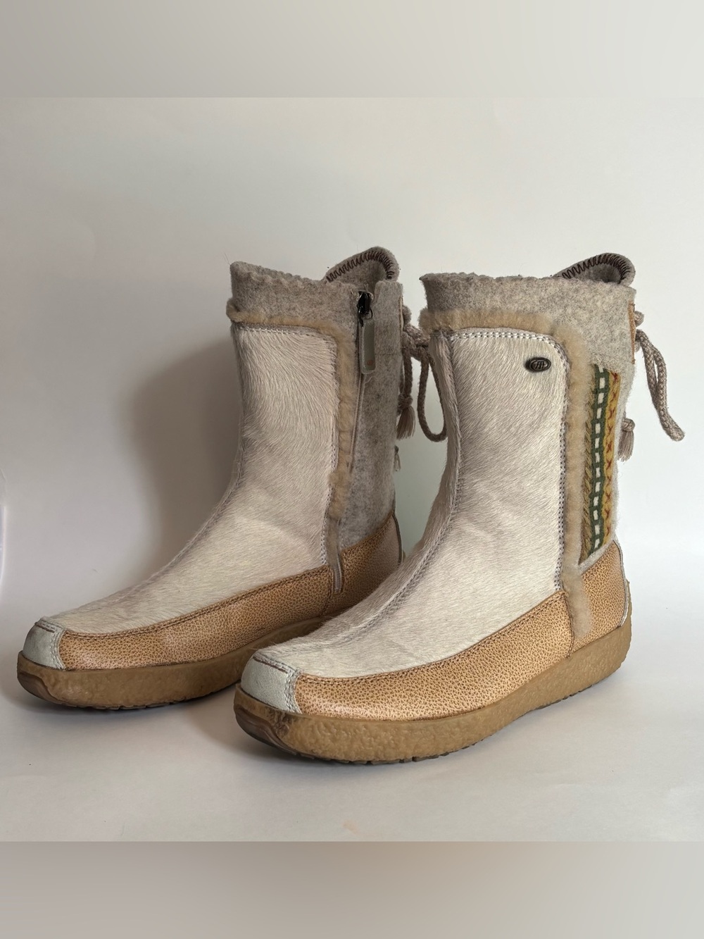 TECNICA Vintage Pony Hair Fur Embroidered Zip-Up Leather Boots Women’s Size 7